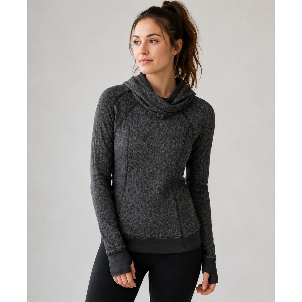 Lululemon Women's Size 4 Gray Herringbone Cowl Neck Pullover Hoodie Thumbholes